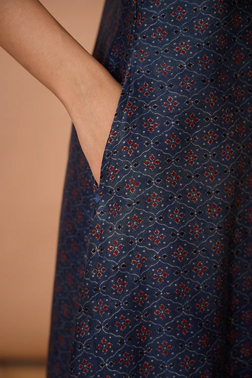 Okhai "Opal Ballad" Hand Embroidered MIrrorwork Handblock Printed Chanderi Silk Ajrakh Kurta Pant Set with Dupatta - Image 7
