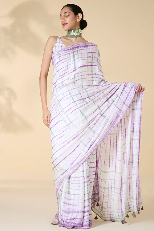 Okhai "Orchid Love" Tie-and-Dye Modal Silk Saree with Blouse Piece - Image 4