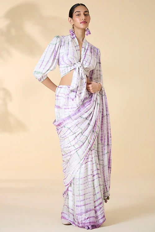 Okhai "Orchid Love" Tie-and-Dye Modal Silk Saree with Blouse Piece - Image 6