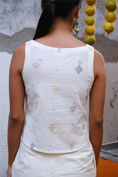 Okhai "Peach Fizz" Suf Embroidered Pure Cotton Top - Image 3