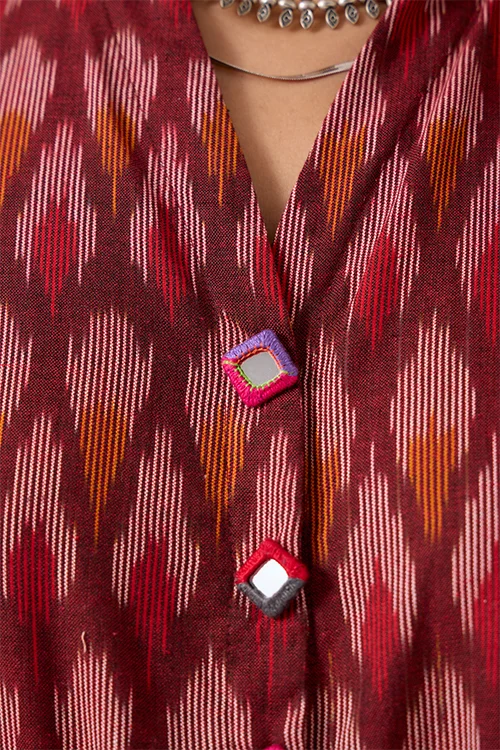 Okhai "Perky" Pure Cotton Ikat Maroon Kurta - Image 2