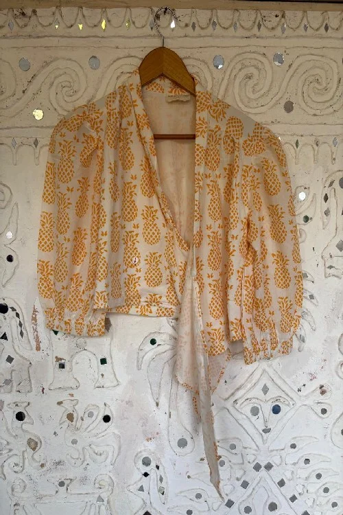 Okhai 'Pineapple' Hand Block Printed Tie Top | Rescue - Image 3