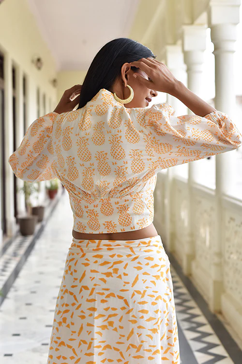 Okhai 'Pineapple' Hand Block Printed Tie Top | Rescue - Image 6