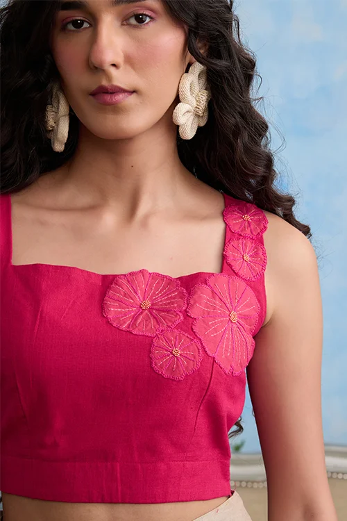 Okhai "Pink Lily" Hand Embroidered Cotton Handloom Top - Image 2
