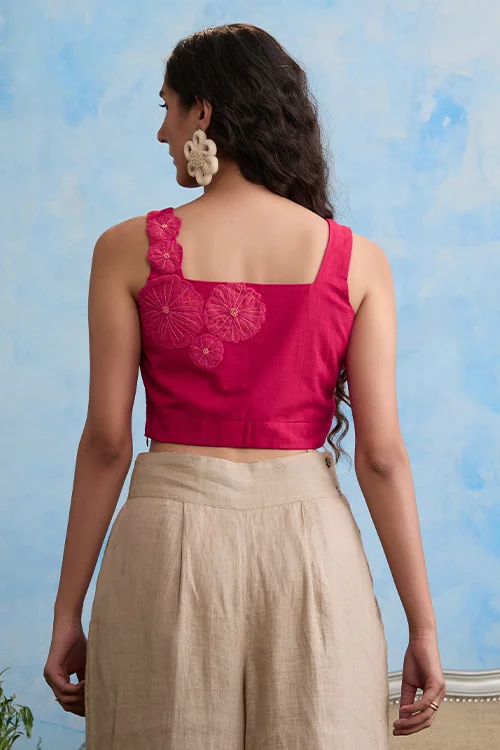 Okhai "Pink Lily" Hand Embroidered Cotton Handloom Top - Image 3