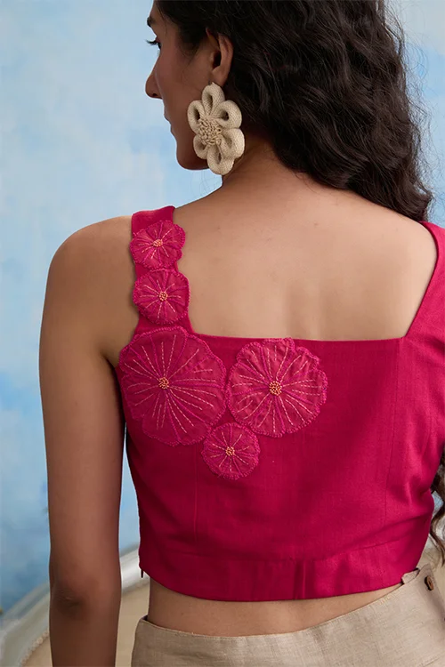 Okhai "Pink Lily" Hand Embroidered Cotton Handloom Top - Image 4