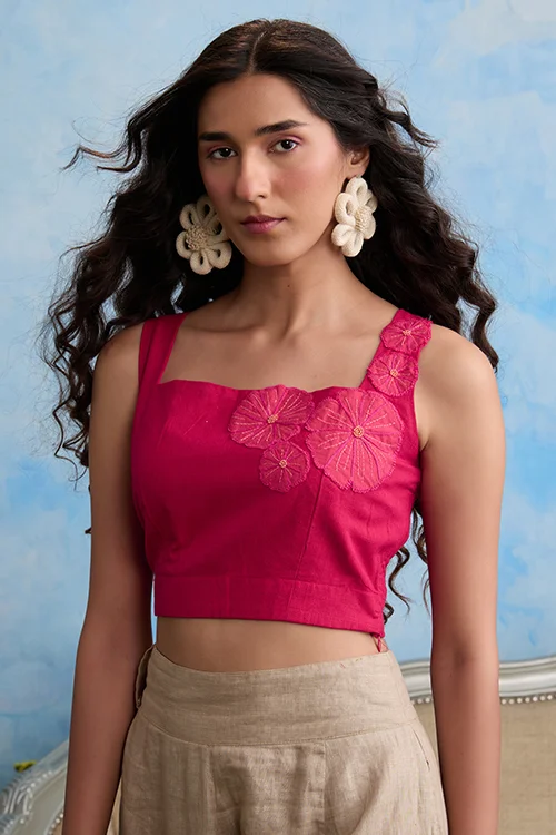 Okhai "Pink Lily" Hand Embroidered Cotton Handloom Top - Image 5
