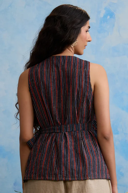 Okhai "Pinstripe" Cotton Ajrakh Sleeveless Wrap Top - Image 3