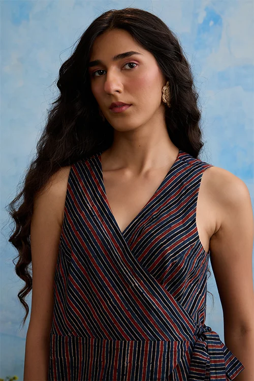 Okhai "Pinstripe" Cotton Ajrakh Sleeveless Wrap Top - Image 5