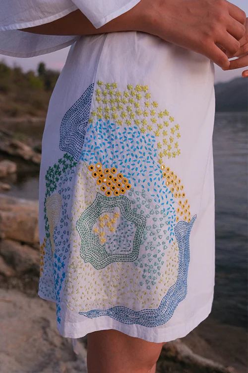 Okhai 'Pool' Pure Cotton Hand Embroidered Mirror Work Wrap Dress - Image 2