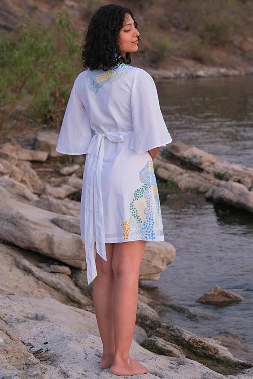 Okhai 'Pool' Pure Cotton Hand Embroidered Mirror Work Wrap Dress - Image 4