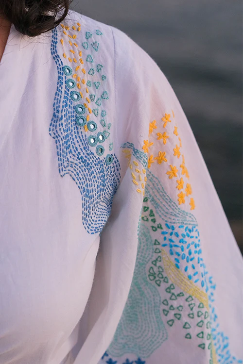 Okhai 'Pool' Pure Cotton Hand Embroidered Mirror Work Wrap Dress - Image 6
