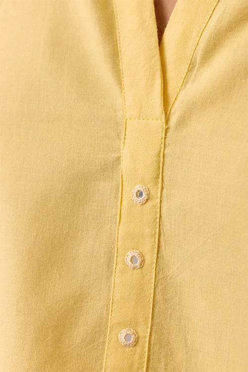 Okhai "Popsickle" Hand-Embroidery and Mirror Work Yellow Pure Cotton Kurta Salwar Set - Image 7
