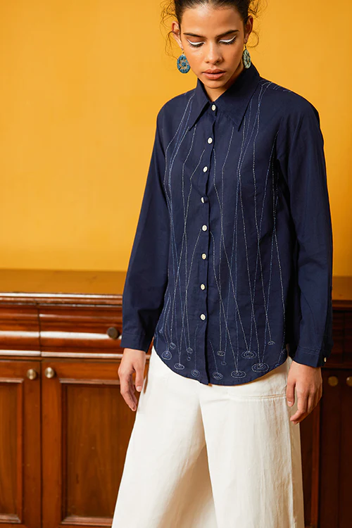 Okhai 'Puddle' Hand Embroidery Full Sleeve Pure Cotton Shirt - Image 3