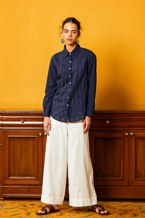 Okhai 'Puddle' Hand Embroidery Full Sleeve Pure Cotton Shirt - Image 4