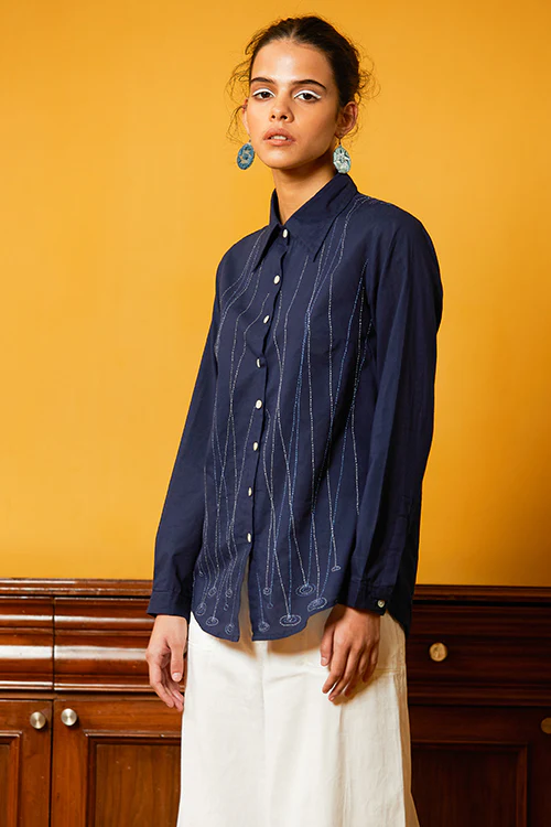 Okhai 'Puddle' Hand Embroidery Full Sleeve Pure Cotton Shirt - Image 5