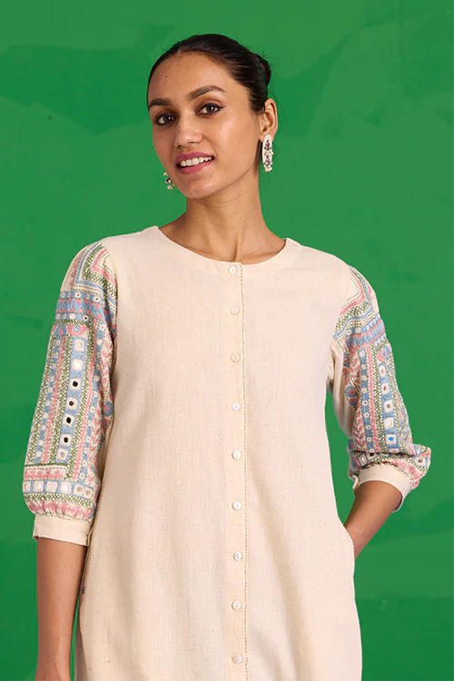 Okhai “Quench” Hand-embroidered and Mirror work Pure Cotton Kurta