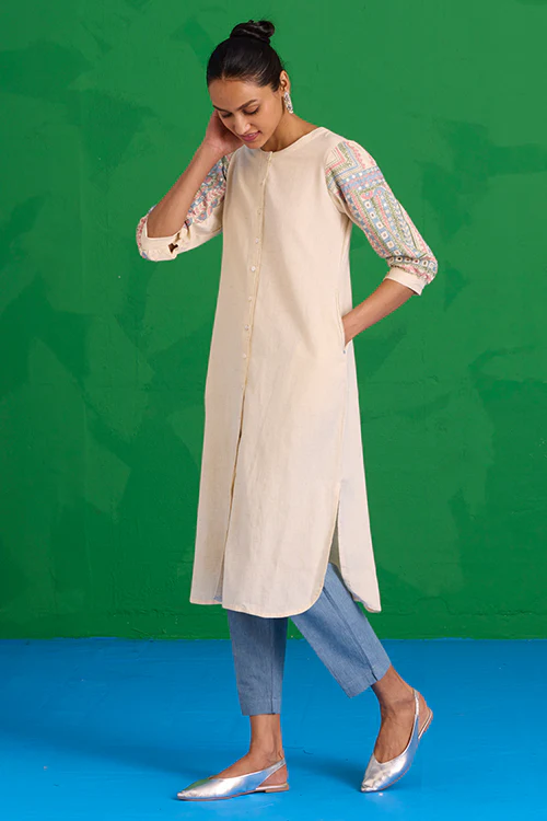 Okhai “Quench” Hand-embroidered and Mirror work Pure Cotton Kurta - Image 12