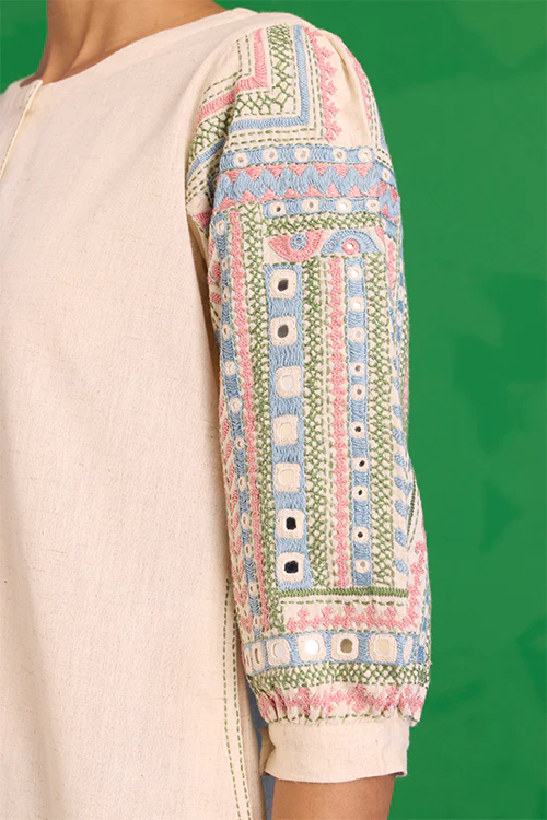 Okhai “Quench” Hand-embroidered and Mirror work Pure Cotton Kurta - Image 2