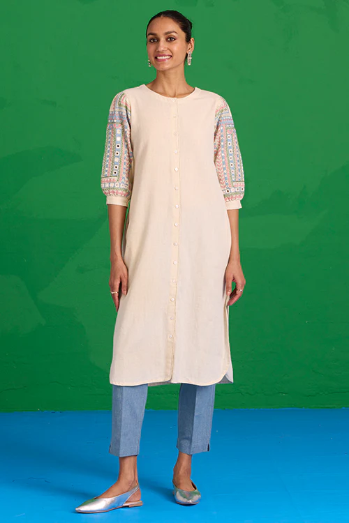 Okhai “Quench” Hand-embroidered and Mirror work Pure Cotton Kurta - Image 3