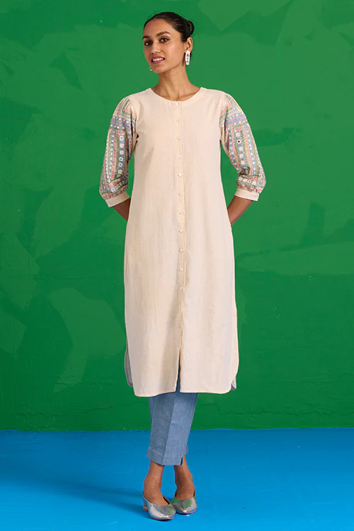 Okhai “Quench” Hand-embroidered and Mirror work Pure Cotton Kurta - Image 6