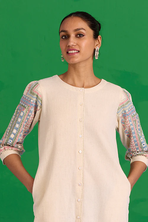 Okhai “Quench” Hand-embroidered and Mirror work Pure Cotton Kurta - Image 8