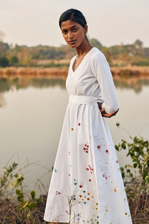 Okhai 'Raindrop' Hand Embroidered Mirror Work Pure Cotton Dress - Image 6