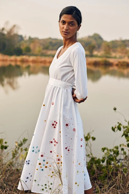 Okhai 'Raindrop' Hand Embroidered Mirror Work Pure Cotton Dress - Image 7