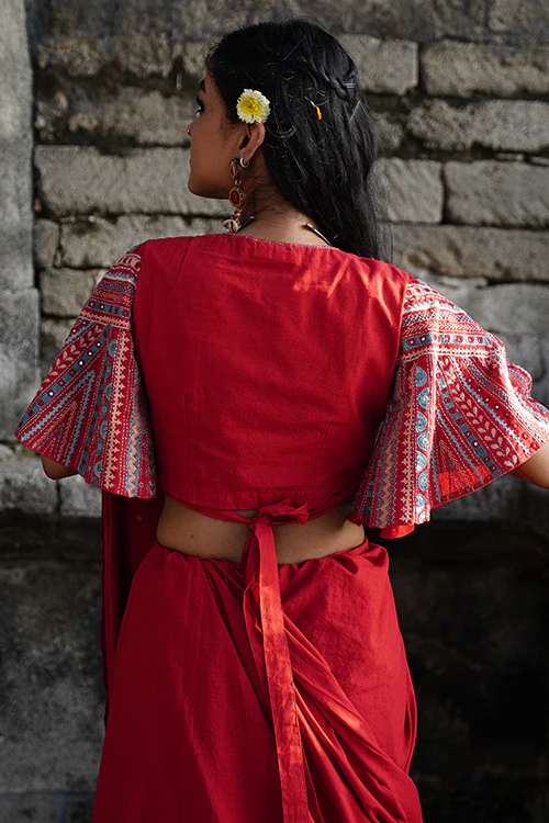 Okhai "Rangeelo" Hand-Embroidered Mirrorwork Pure Cotton Wrap Blouse - Image 5