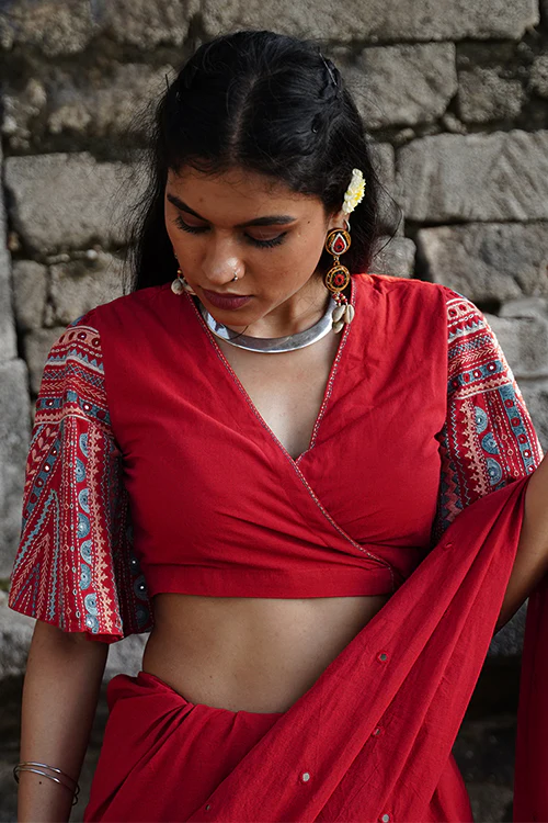 Okhai "Rangeelo" Hand-Embroidered Mirrorwork Pure Cotton Wrap Blouse - Image 7