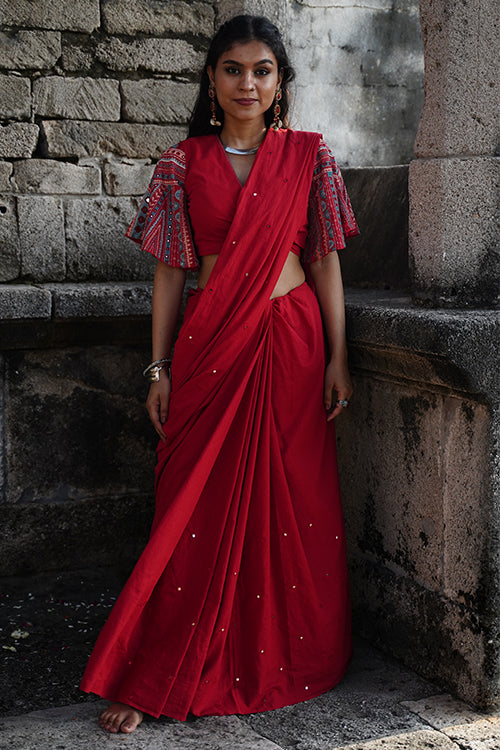 Okhai "Rangeelo" Hand-Embroidered Mirrorwork Pure Cotton Wrap Blouse - Image 9