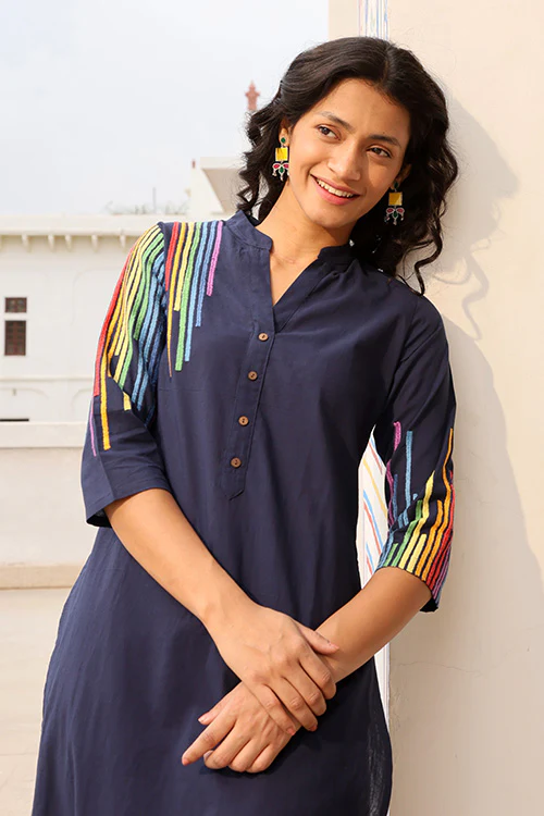 Okhai "Rangrez" Pure Cotton Hand Embroidered Kurta Pant set | Rescue