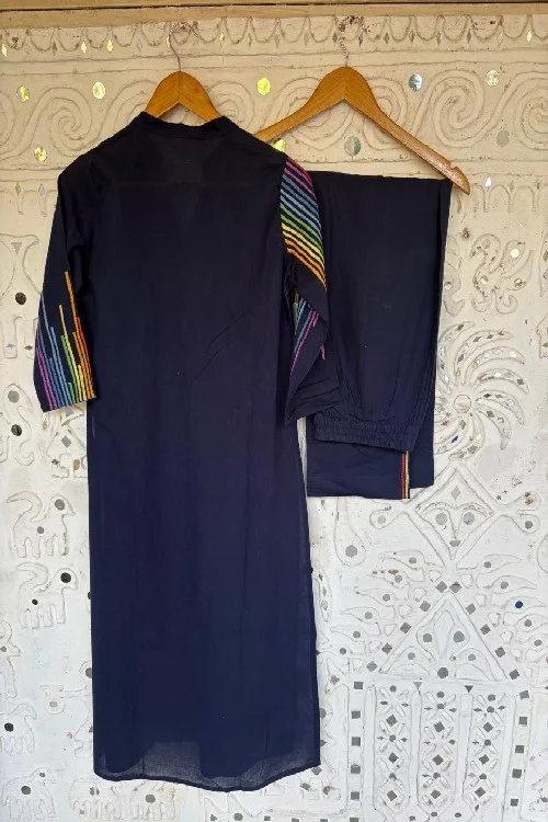 Okhai "Rangrez" Pure Cotton Hand Embroidered Kurta Pant set | Rescue - Image 3