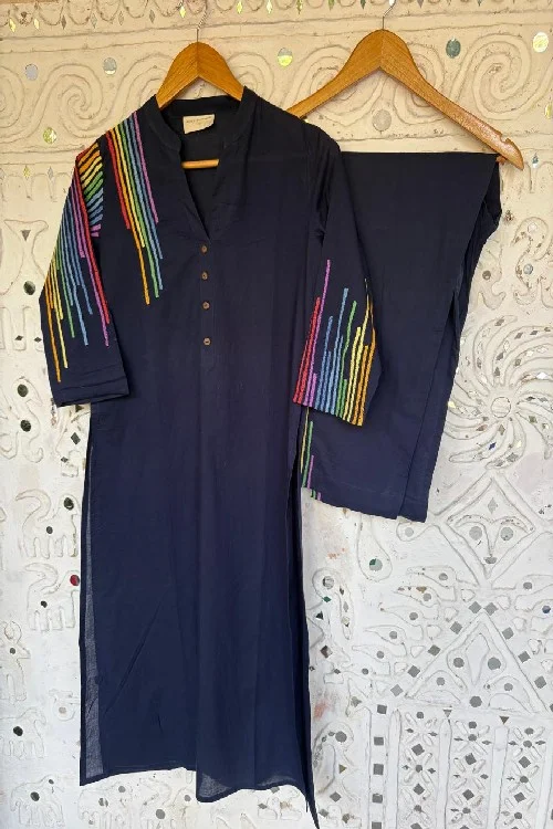 Okhai "Rangrez" Pure Cotton Hand Embroidered Kurta Pant set | Rescue - Image 4