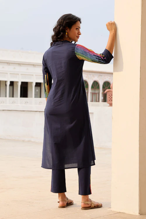 Okhai "Rangrez" Pure Cotton Hand Embroidered Kurta Pant set | Rescue - Image 5