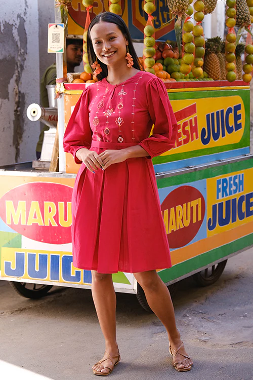 Okhai "Red Velvet" Suf Embroidered Hand-woven Cotton Dress - Image 2
