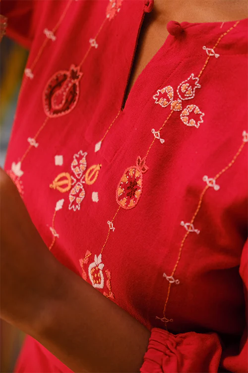 Okhai "Red Velvet" Suf Embroidered Hand-woven Cotton Dress - Image 5