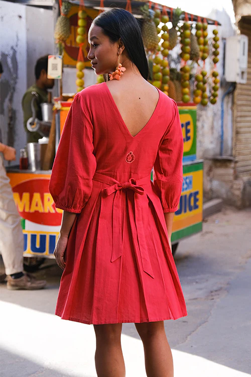 Okhai "Red Velvet" Suf Embroidered Hand-woven Cotton Dress - Image 6