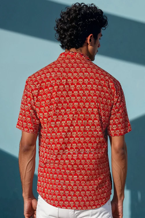 Okhai "Retrograde" Handblock Printed Pure Cotton Half-Sleeved Shirt - Image 2