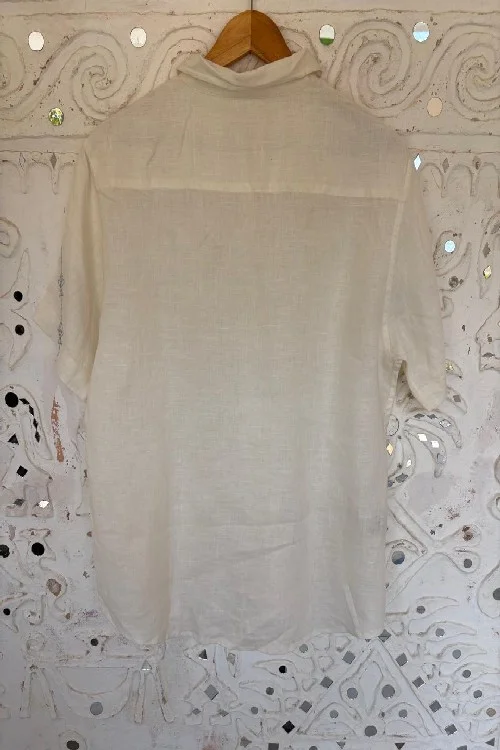 Okhai 'Reverence' Cotton Linen Blend Hand Embroidered Half Sleeves Shirt | Rescue - Image 3