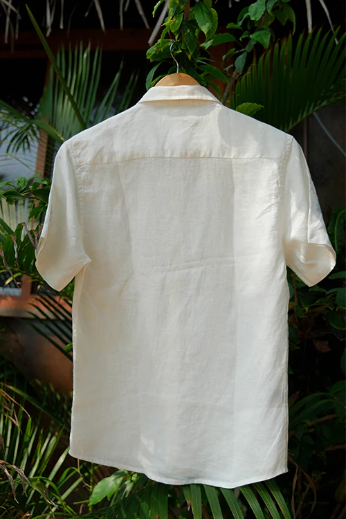 Okhai 'Reverence' Cotton Linen Blend Hand Embroidered Half Sleeves Shirt | Rescue - Image 7