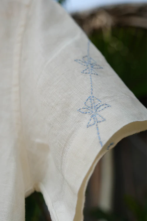 Okhai 'Reverence' Cotton Linen Blend Hand Embroidered Half Sleeves Shirt | Rescue - Image 8