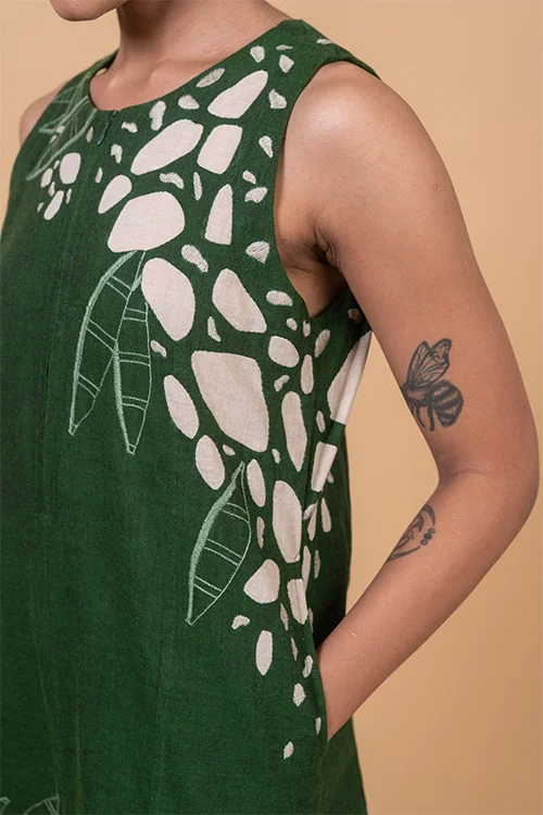Okhai "River" Hand Applique and Embroidery work Pure Cotton Dress - Image 3