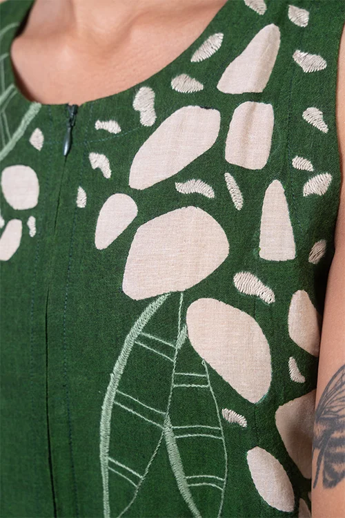Okhai "River" Hand Applique and Embroidery work Pure Cotton Dress - Image 4