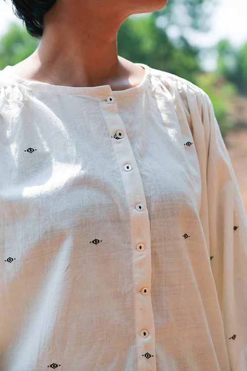 Okhai 'River Sky' Pure Cotton Handwoven Dobby Shirt - Image 3