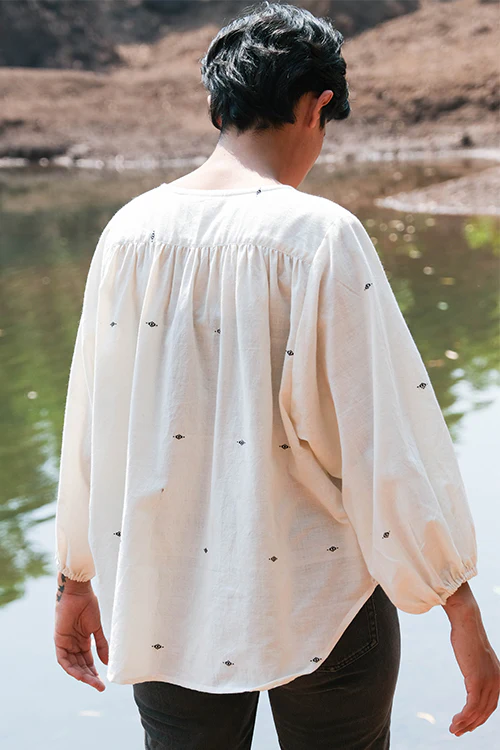Okhai 'River Sky' Pure Cotton Handwoven Dobby Shirt - Image 4