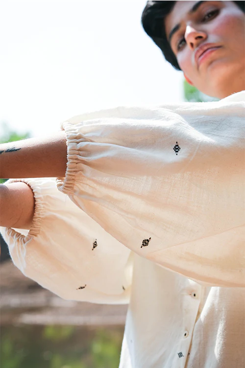 Okhai 'River Sky' Pure Cotton Handwoven Dobby Shirt - Image 5