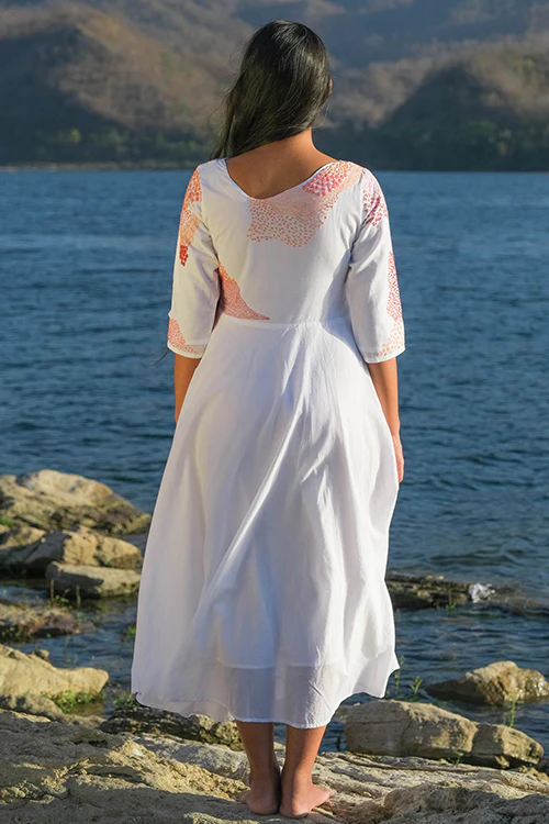 Okhai 'Riverside' Pure Cotton Hand Embroidered Mirror Work Dress - Image 6