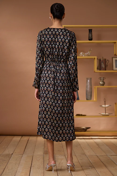 Okhai "Royal Topaz" Handblock Printed Modal Ajrakh V-neckline Dress - Image 5