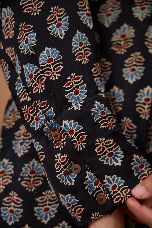 Okhai "Royal Topaz" Handblock Printed Modal Ajrakh V-neckline Dress - Image 8